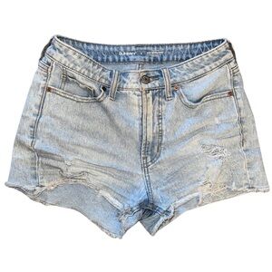 Light wash distressed denim shorts